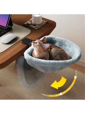Foldable Cat Desk Bed Soft Faux Fur Cat Hammock Space Saving Perch Washable